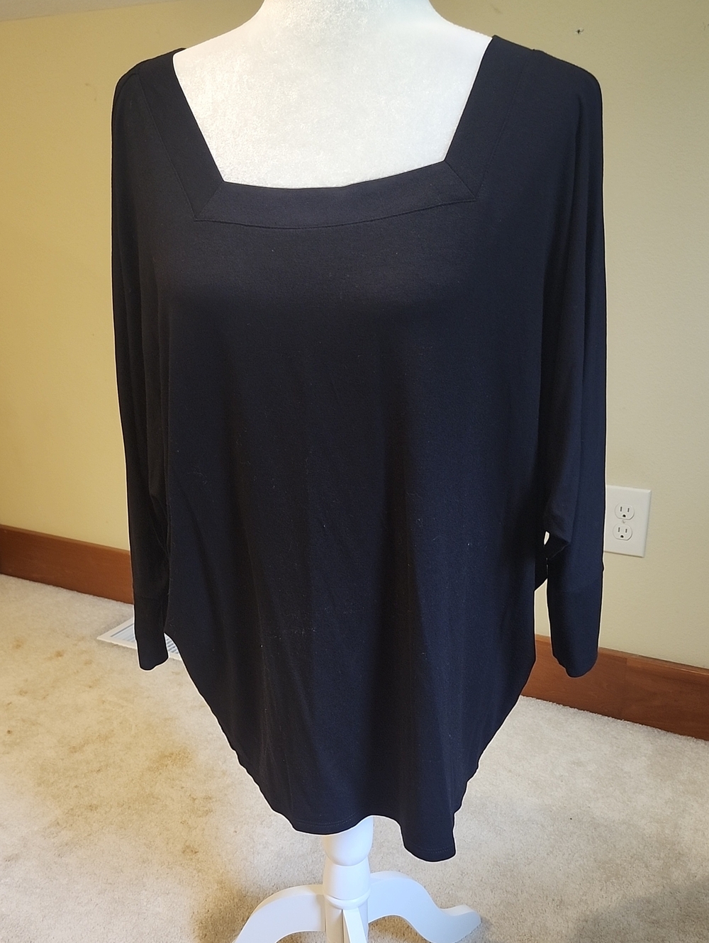 Chico's Black Long Sleeve Square Neck Top